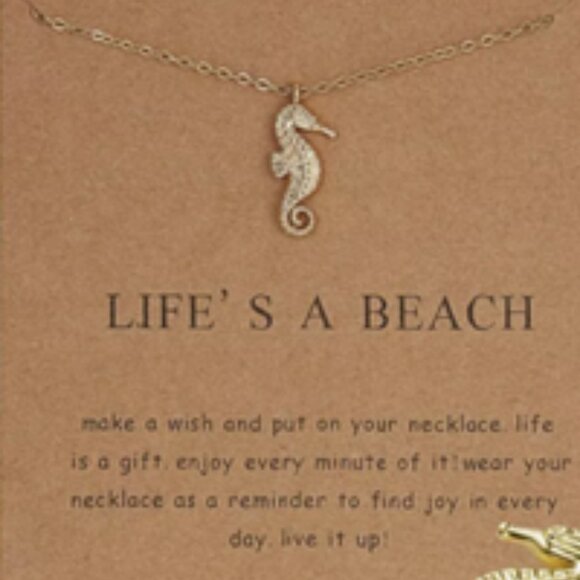 NEW “Life's A Beach” Seahorse Pendant Necklace w/ Quote & Card - Great Gift! - Picture 2 of 2
